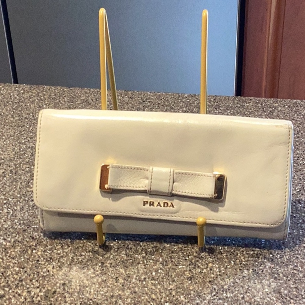 Prada long leather wallet with COA. Cream color. EUC